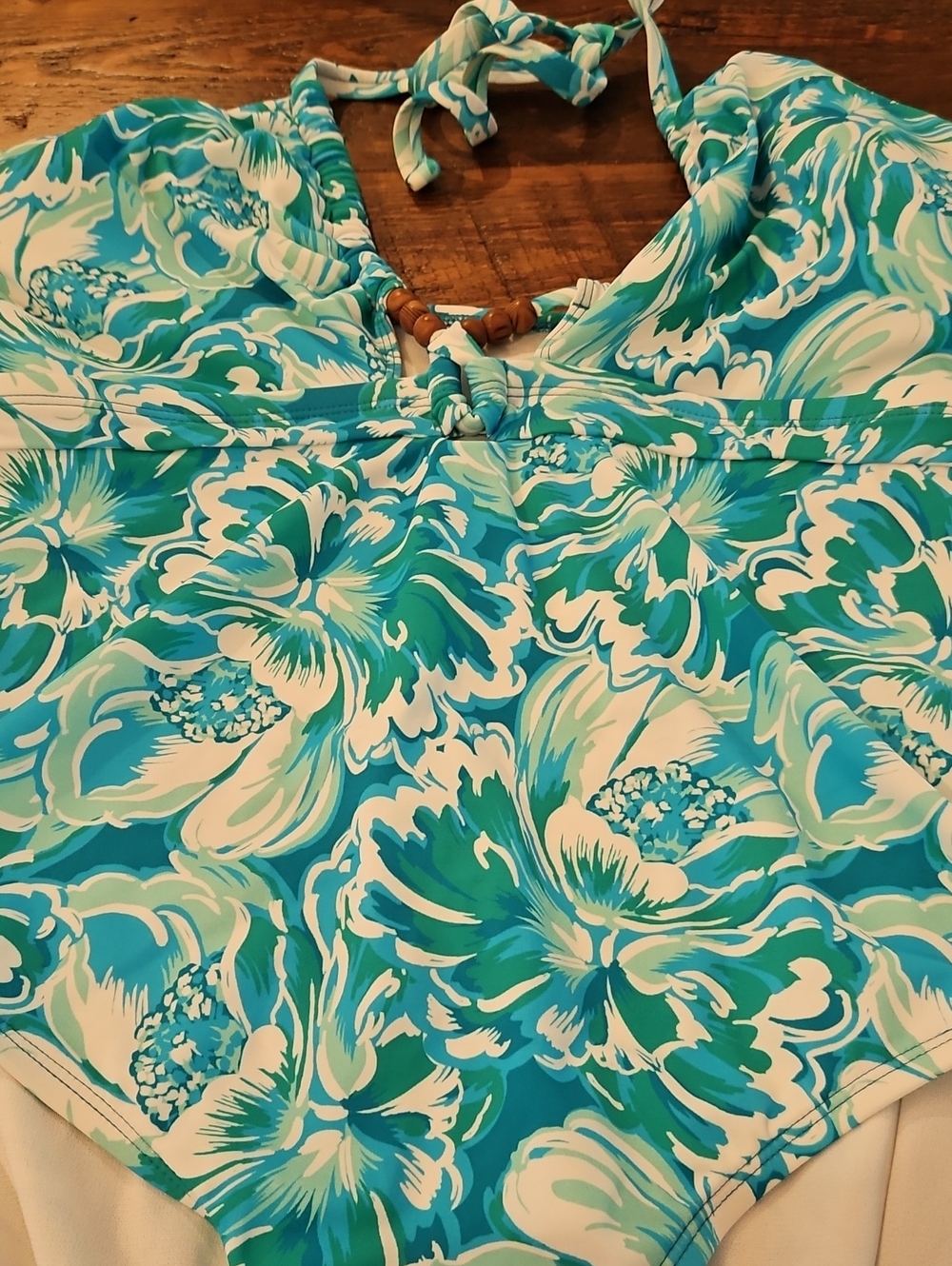 Time and Tru Tie Front One-Piece Floral Blue & Cream XL NWT
